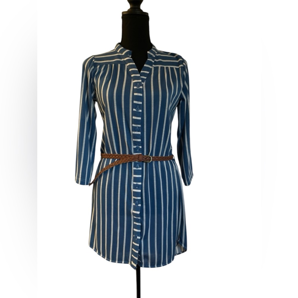 Passport Blue and White Striped Shirt Dress Size Large